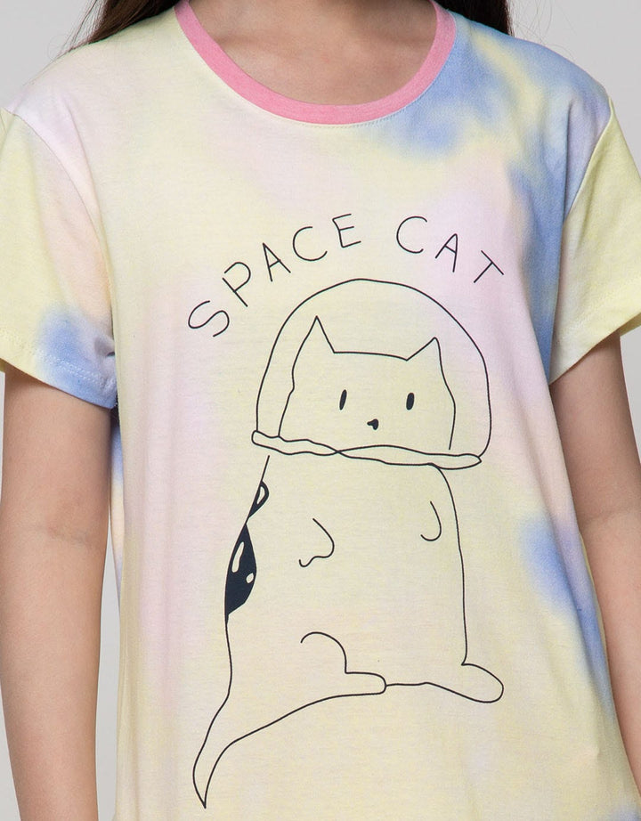 Aero Short Sleeve T-Shirt Basic Tie Dye Space Cat