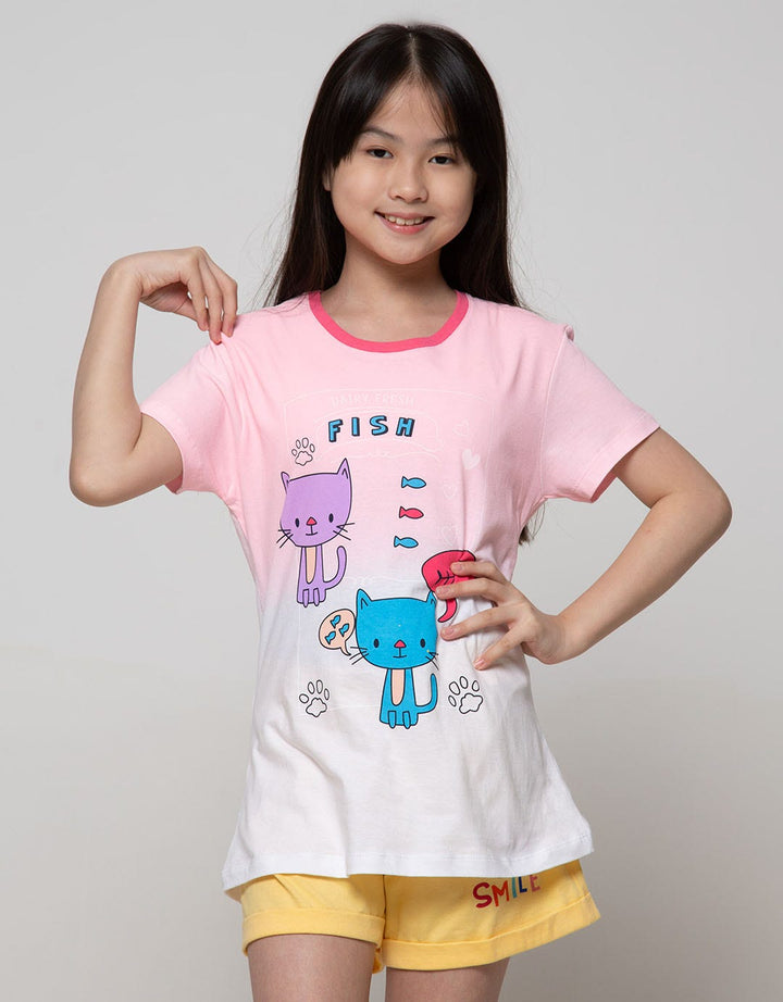 Aero Short Sleeve T-Shirt Basic Short Sleeve Animal Cat Ombre