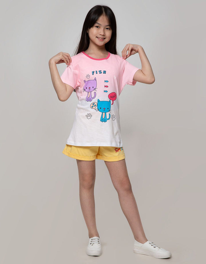 Aero Short Sleeve T-Shirt Basic Short Sleeve Animal Cat Ombre