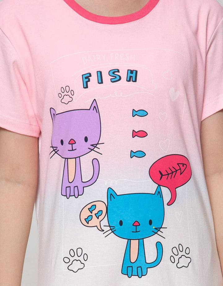 Aero Short Sleeve T-Shirt Basic Short Sleeve Animal Cat Ombre