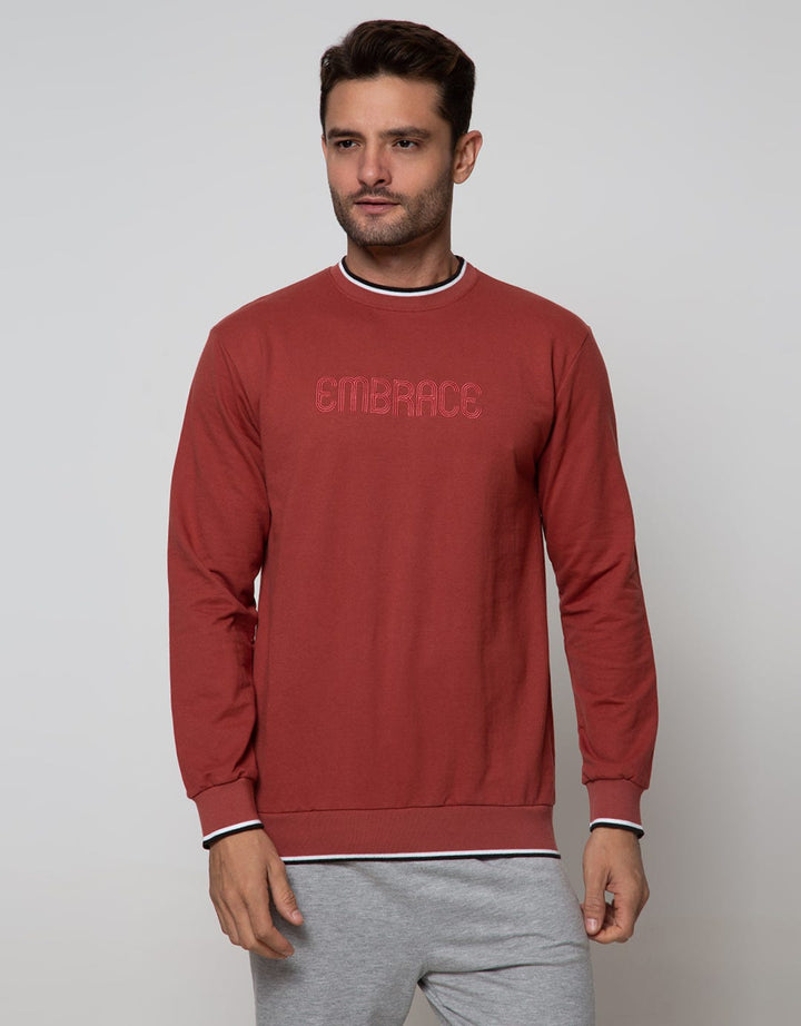 Details Sweatshirt Jumper Round Neck Embro List On Rib