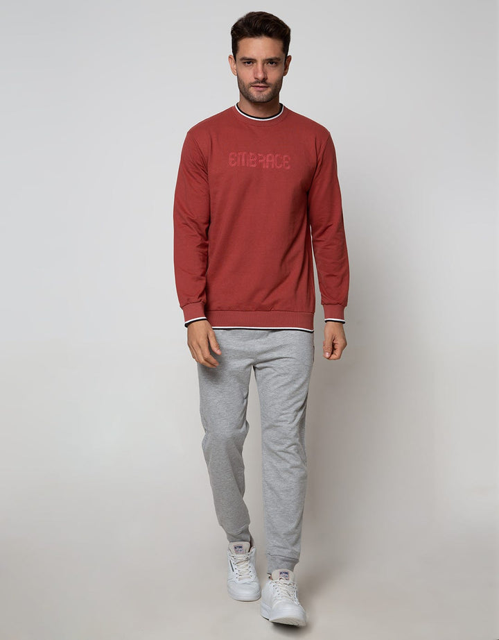 Details Sweatshirt Jumper Round Neck Embro List On Rib