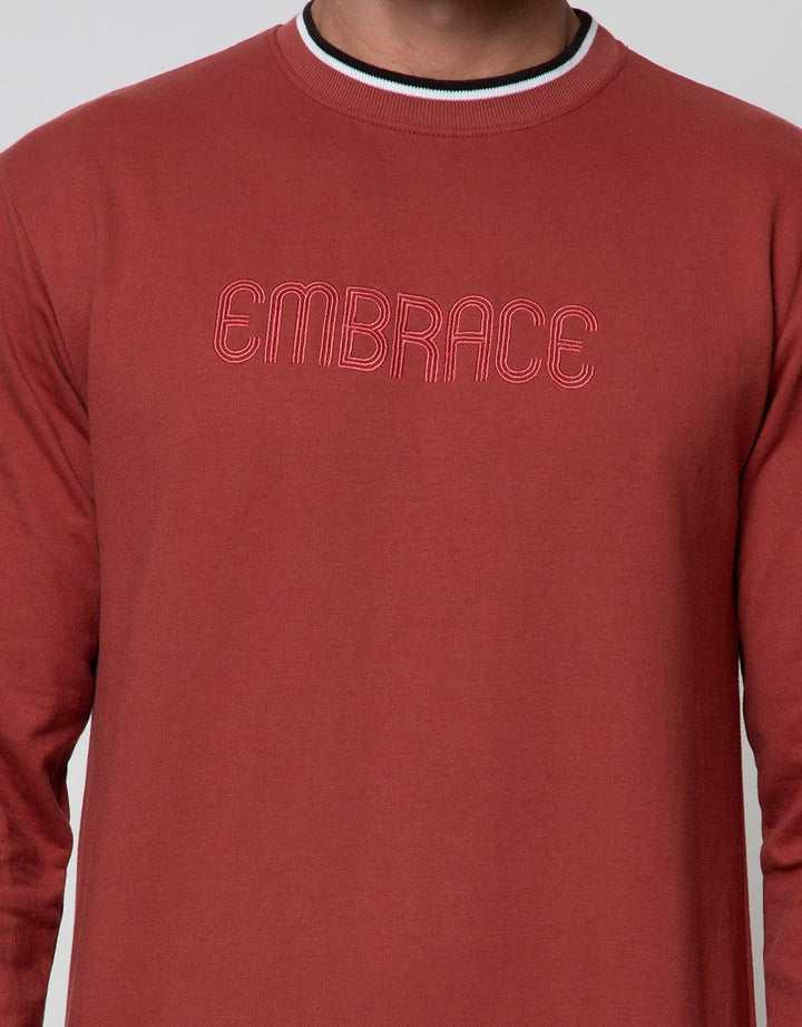 Details Sweatshirt Jumper Round Neck Embro List On Rib
