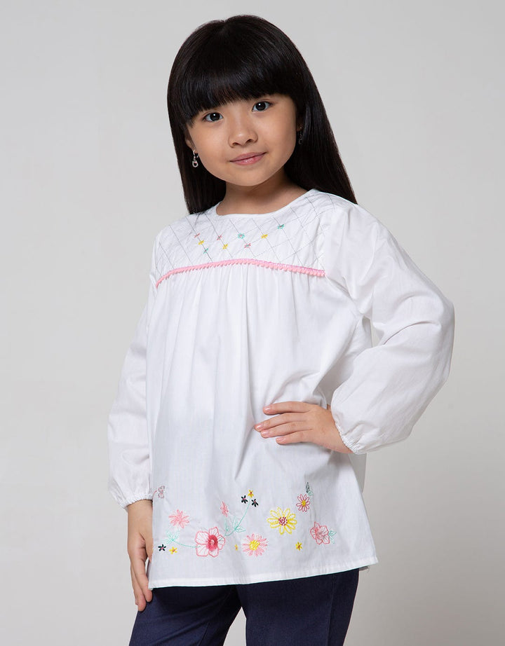 Little M Long Sleeve Shirt Embro Flower Butterfly