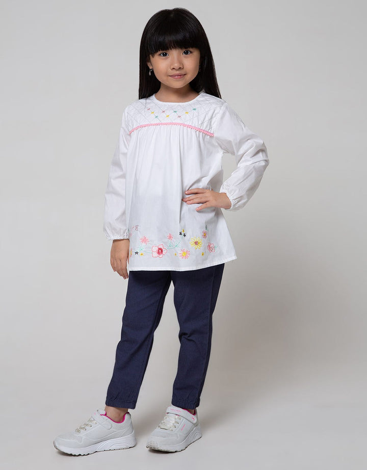 Little M Long Sleeve Shirt Embro Flower Butterfly