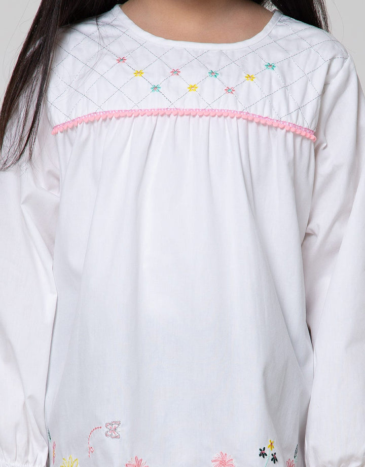 Little M Long Sleeve Shirt Embro Flower Butterfly