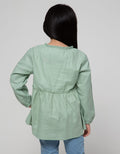 Little M Long Sleeve Shirt Blouse Dobby Kerah Ruffle Bordir