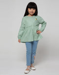 Little M Long Sleeve Shirt Blouse Dobby Kerah Ruffle Bordir