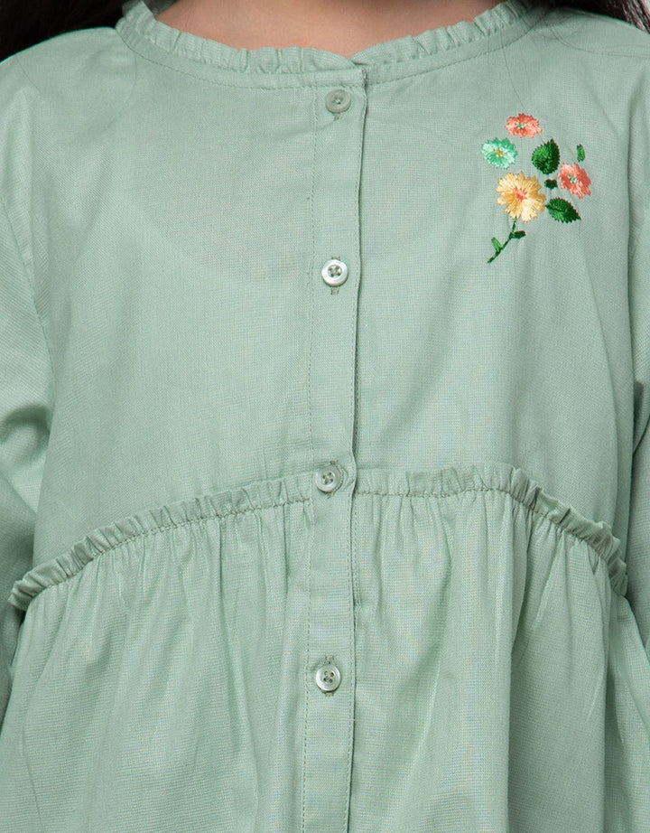 Little M Long Sleeve Shirt Blouse Dobby Kerah Ruffle Bordir