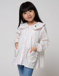 Little M Long Sleeve Shirt Blouse Salur Ruffle Kantong