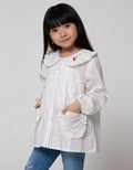 Little M Long Sleeve Shirt Blouse Salur Ruffle Kantong
