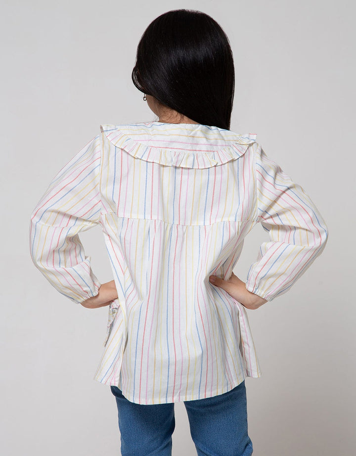 Little M Long Sleeve Shirt Blouse Salur Ruffle Kantong