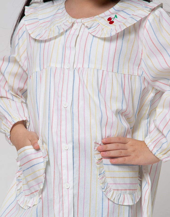 Little M Long Sleeve Shirt Blouse Salur Ruffle Kantong