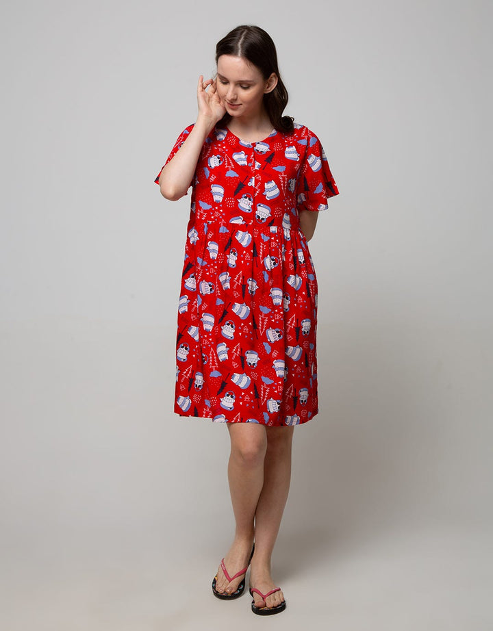 Nevada Short Sleeve Midi Dress Christmas Cat
