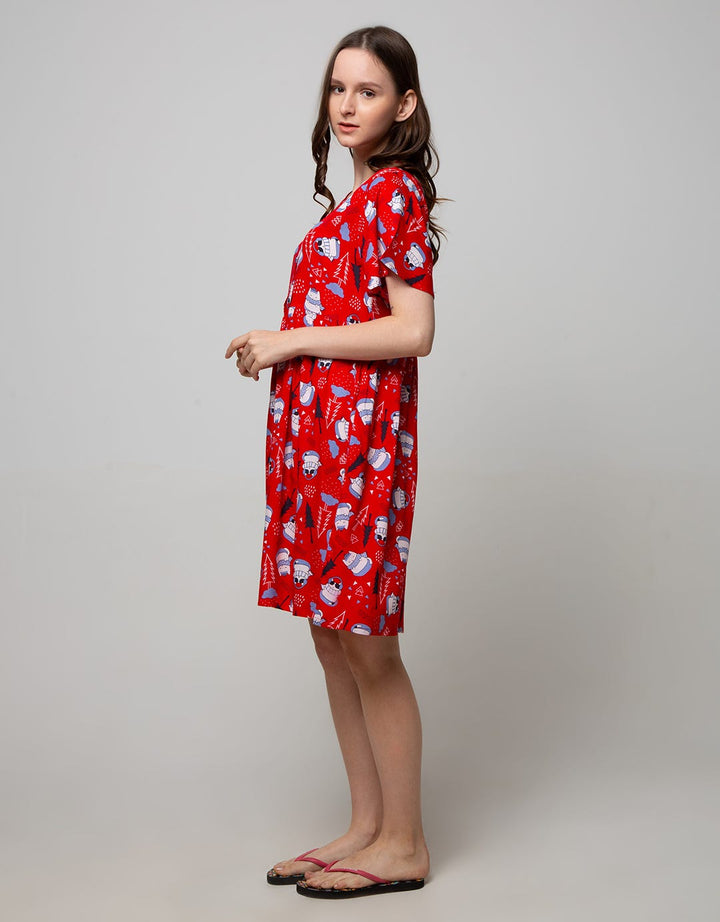Nevada Short Sleeve Midi Dress Christmas Cat