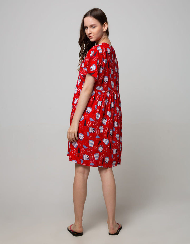 Nevada Short Sleeve Midi Dress Christmas Cat