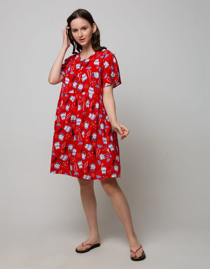 Nevada Short Sleeve Midi Dress Christmas Cat