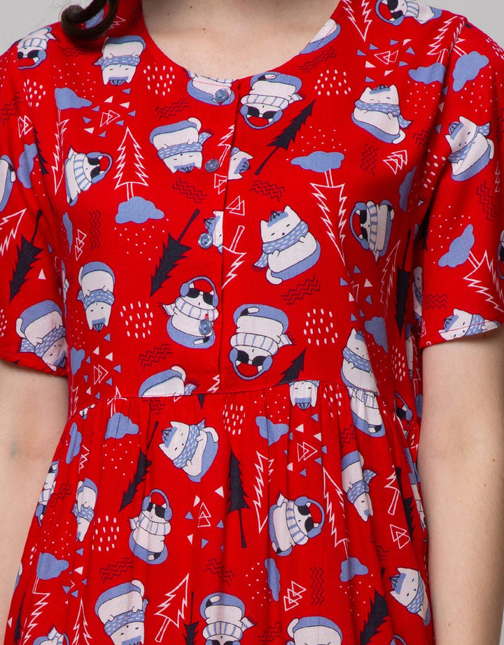 Nevada Short Sleeve Midi Dress Christmas Cat