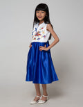 Donita Dress Party Anak Flower Bordir Skirt Electric Blue