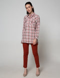 Triset Casual Blouse Wanita Plaid Motif