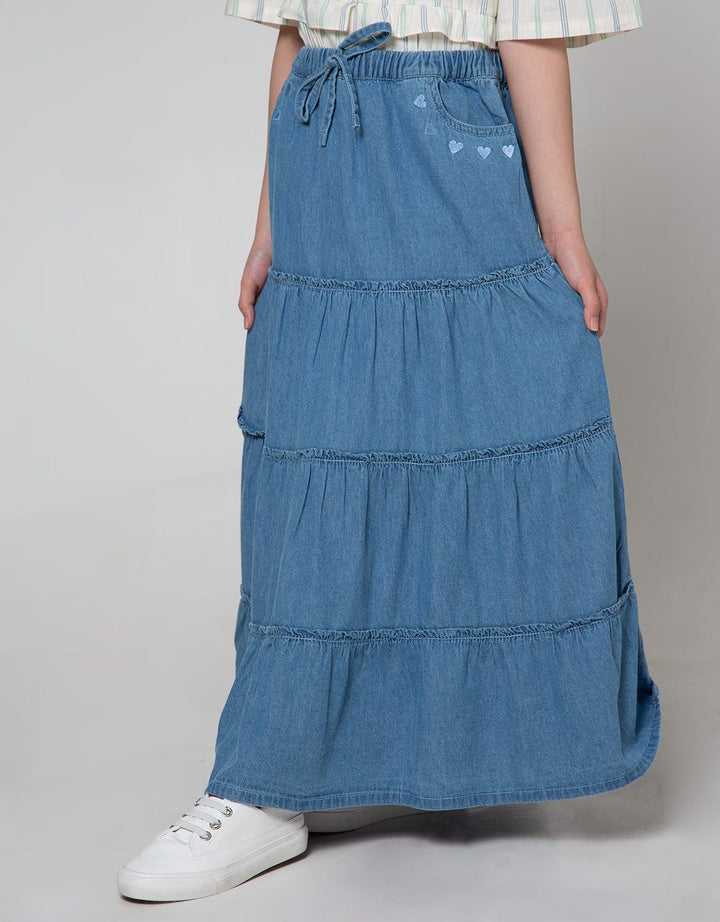 Nevada Maxi Denim Skirt With Heart Embro