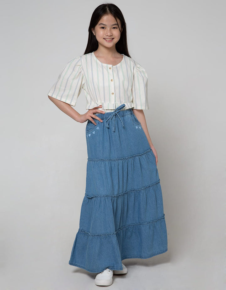 Nevada Maxi Denim Skirt With Heart Embro