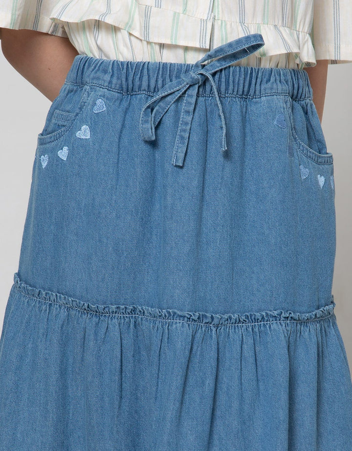 Nevada Maxi Denim Skirt With Heart Embro