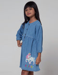 Little M Long Sleeve Midi Dress Denim Bordir Unicorn