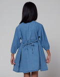 Little M Long Sleeve Midi Dress Denim Bordir Unicorn