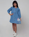 Little M Long Sleeve Midi Dress Denim Bordir Unicorn