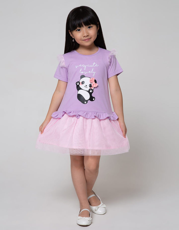 Little M Short Sleeve Midi Dress Panda Ruffle Bawah Tile