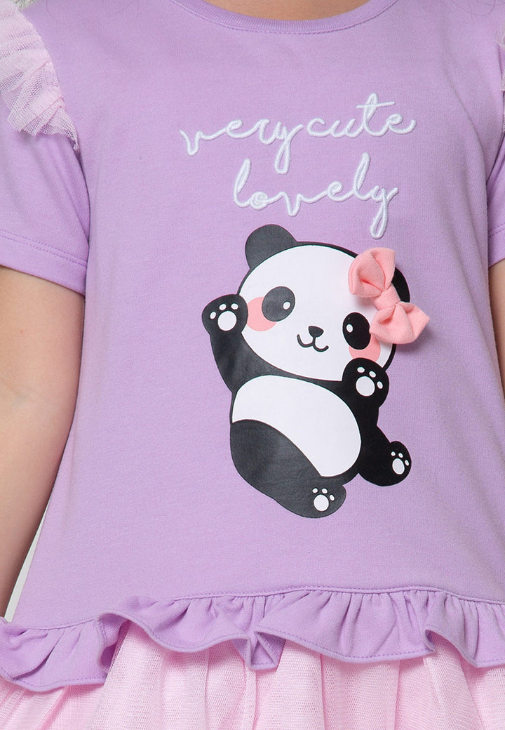 Little M Short Sleeve Midi Dress Panda Ruffle Bawah Tile
