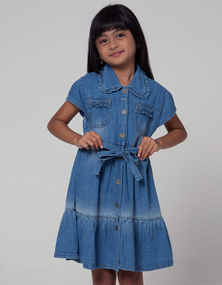 Little M Short Sleeve Midi Dress Collar Down Stacked