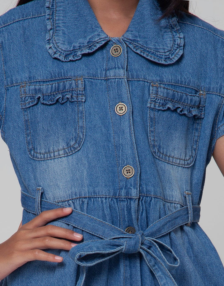 Little M Short Sleeve Midi Dress Collar Down Stacked