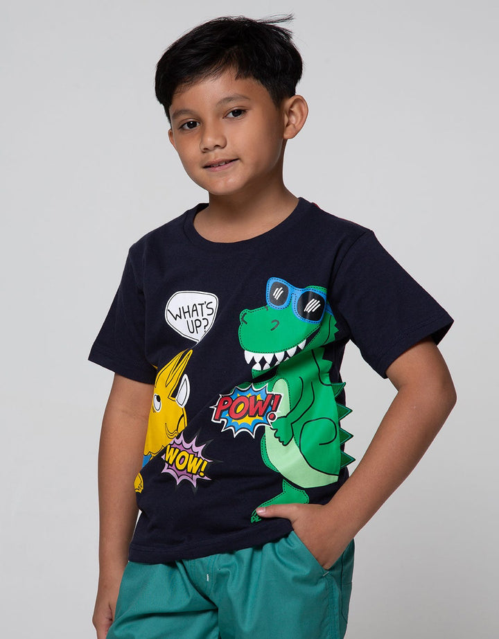 Little M Short Sleeve T-Shirt Dino Cucuk Whats Up Laken Bordir
