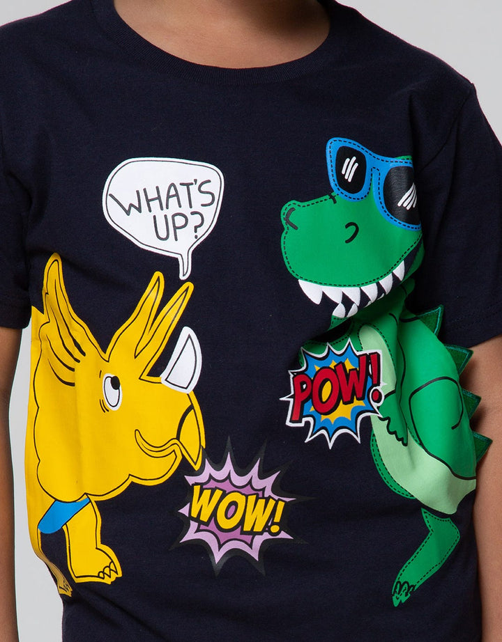Little M Short Sleeve T-Shirt Dino Cucuk Whats Up Laken Bordir