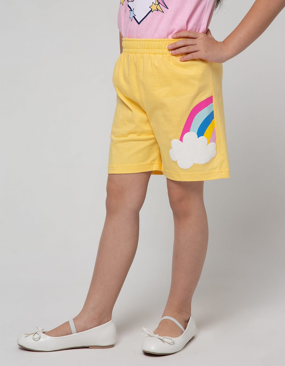 Little M Short Pants Short Rainbow Cloud Screen Printing
