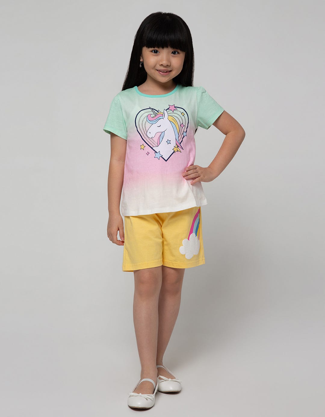 Little M Short Pants Short Rainbow Cloud Screen Printing