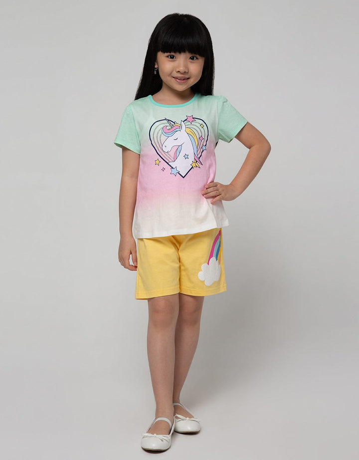 Little M Short Pants Short Rainbow Cloud Screen Printing