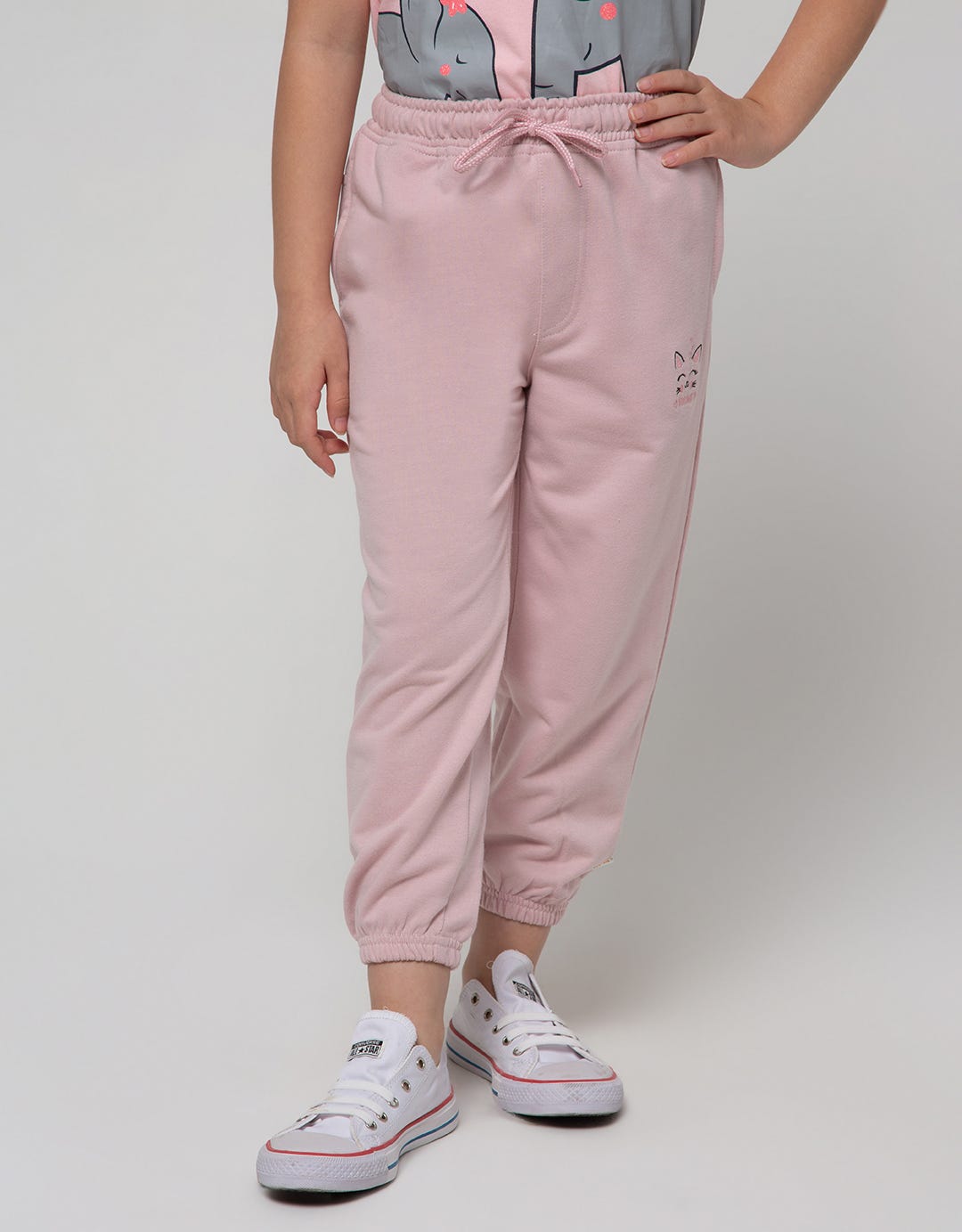 Little M Jogger Knit Basic Embroidered Meow Cat