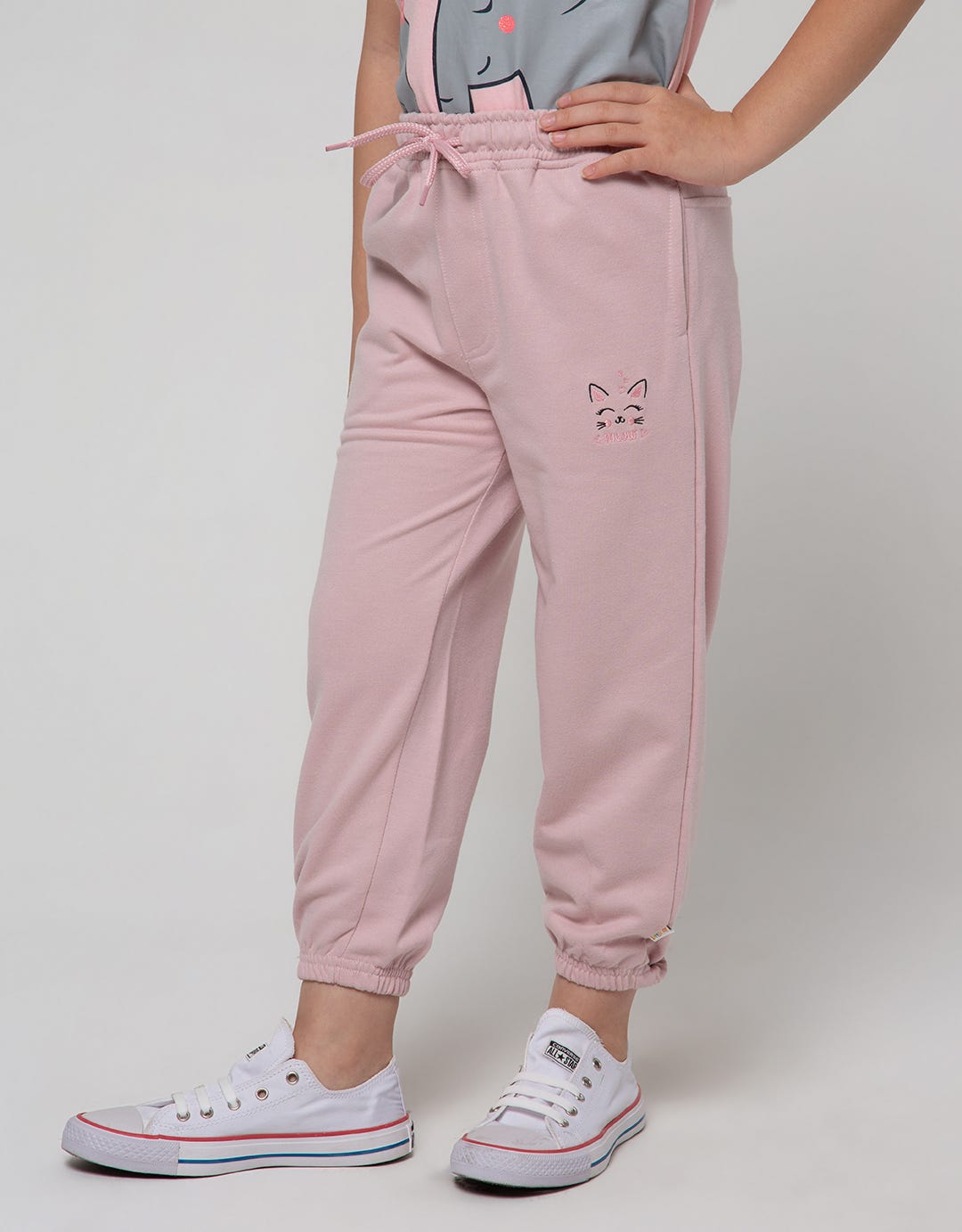 Little M Jogger Knit Basic Embroidered Meow Cat