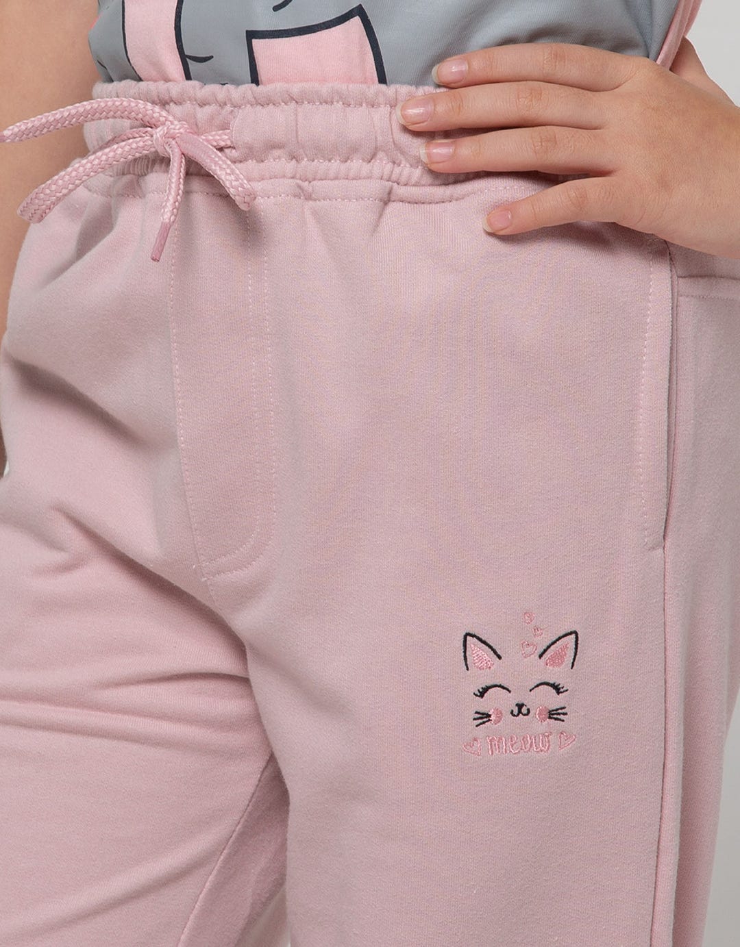 Little M Jogger Knit Basic Embroidered Meow Cat