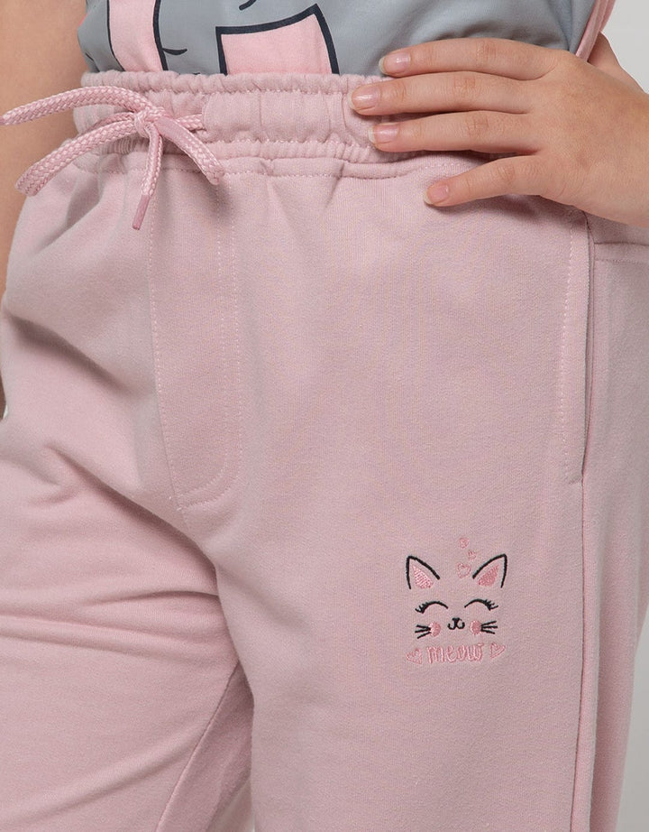 Little M Jogger Knit Basic Embroidered Meow Cat