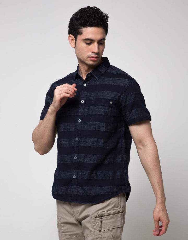 Watchout Jeans Short Sleeve Stripe Shirt
