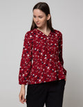 Connexion Long Sleeve Blouse V-neck Cut N Sewn Print Flower CNY