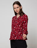 Connexion Long Sleeve Blouse V-neck Cut N Sewn Print Flower CNY