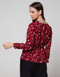 Connexion Long Sleeve Blouse V-neck Cut N Sewn Print Flower CNY