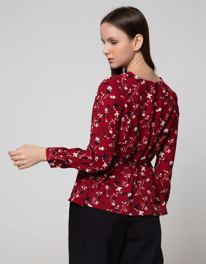 Connexion Long Sleeve Blouse V-neck Cut N Sewn Print Flower CNY