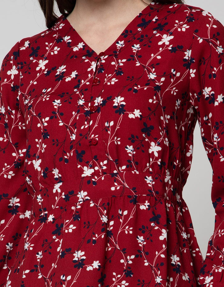Connexion Long Sleeve Blouse V-neck Cut N Sewn Print Flower CNY