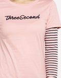 3SECOND T-shirt Lengan Panjang Detail Print Brand